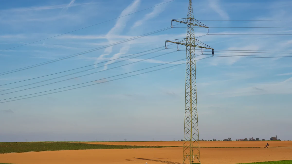 Linia wysokiego napięcia nad polami jako symbol rynku pracy w elektroenergetyce