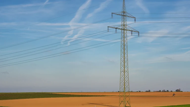 Linia wysokiego napięcia nad polami jako symbol rynku pracy w elektroenergetyce